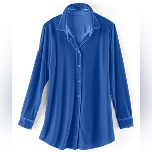 Soft Surroundings Velvet Boyfriend Tunic Cobalt Blue Shirt